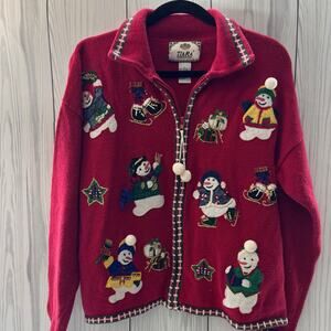 Tiara Women's Red Holiday Cardigan Sweater
